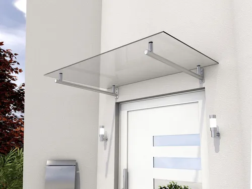 Gutta Edelstahlvordach HD 160 – Stilvolles Vordach aus Edelstahl - Vordächer aus hochwertigem Edelstahl mit klarem Verbundglas, ideal für den modernen Eingangsbereich und schützt vor Witterungseinflüssen.