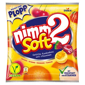 nimm2 Soft Kaubonbons 37 St. / 195,0 g - Süßes & Knabbereien - Fruchtige Kaubonbons mit einer soften Fruchtsaftfüllung, vollgepackt mit Vitaminen für ein köstliches Geschmackserlebnis!