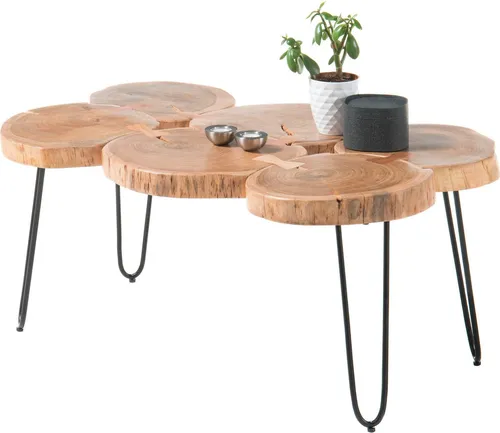 Stella Trading COLE Couchtisch Baumscheibe aus Akazie - Beistelltisch für das Wohnzimmer, gefertigt aus massivem Akazienholz mit einzigartigem Charakter und pflegeleichtem Design, perfekt für eine gemütliche Atmosphäre.