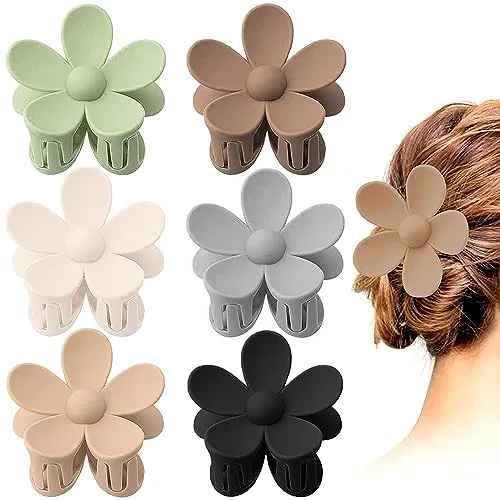 ZSPERKLA 6 Stück Blumen Haarklammern, Acryl Haarspangen, Große Klauen-Haarspangen, rutschfest, matte, modisches Haarstyling-Zubehör für Frauen und Mädchen