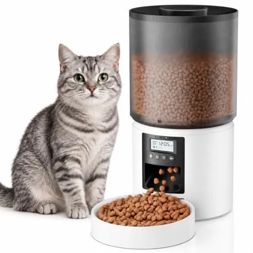Futterautomat Katze 4L, programmierbar 1–6 Fütterungen, Portionskontrolle | Katzenfutter Automat, Futterspender Katze, 10s Sprachaufnahme, Dual-Strom, Portionskontrolle 1–20 Portionen/Mahlzeit