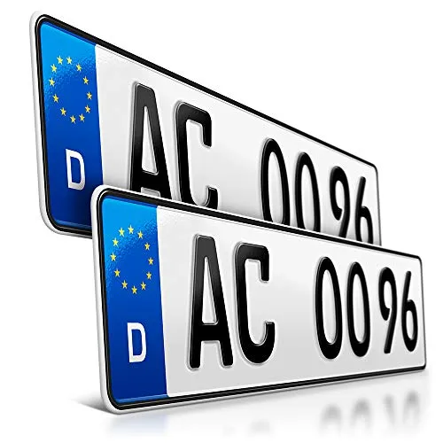 schildEVO 2 Kfz Kennzeichen | 490 x 110 mm | DIN-Zertifiziert – EU Wunschkennzeichen mit individueller Prägung | PKW Nummernschilder | kurzes Autokennzeichen | Auto-Schilder | DHL-Versand