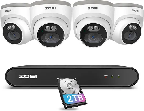 ZOSI 2,5K PoE Überwachungskamera Set, 4x 4MP Dome Kamera - Überwachungskameras mit 2,5K Auflösung und fortschrittlicher Personenerkennung für optimale Sicherheit. Ideal für Innen- und Außenbereiche.