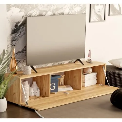 Milionmeblicom Fernsehtisch Fernsehschrank TV Verdeckter Griff mit Soft-Close Lowboard Hängeschrank- Hängend Oder Stehend für Wohnzimmer -Gold-Eiche Matt 30x135x30 HxBxT