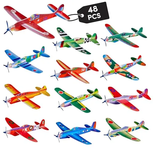 THE TWIDDLERS 48 Styroporflieger Segelflugzeuge Styroporgleiter für Jungen & Mädchen - Kindergeburtstag Mitgebsel, Gastgeschenke, Schaumstoff Flugzeug Kinder Give Aways, Partytüten Füller