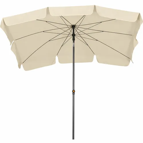 BURI Tropico Sonnenschirm 210x140 cm Beige Natur - Robuster Mittelstockschirm mit UV-Schutz - Der BURI Tropico Sonnenschirm 210x140 cm Beige Natur bietet großzügigen Schatten für Balkon und Garten. Mit knickbarem Design, höhenverstellbarem Stahlgestell und abnehmbarem, pflegeleichtem Bezug ist er ideal für Outdoor-Aktivitäten.