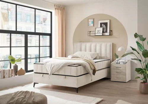ED EXCITING DESIGN Boxbett Monroe inkl. Bettkasten, erhältlich in den Breiten 120cm & 140cm, Duo-Matratze - feste Seite mit Kokosmatte