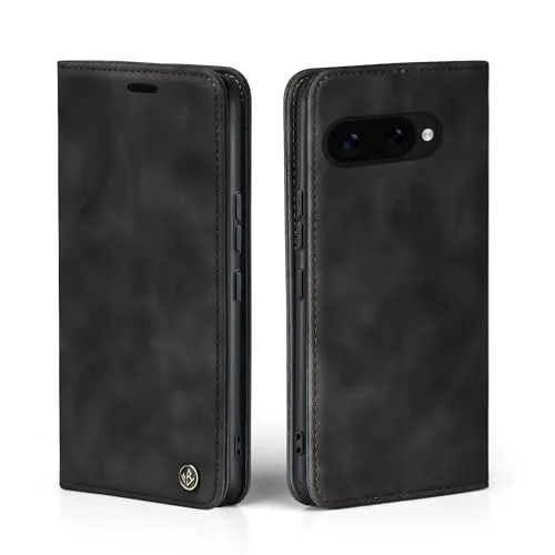 LBH Handyhülle für Google Pixel 9a in Schwarz mit Karten- und Geldfach Smartphone Hülle mit Standfunktion Flip Case Schutzhülle Magnetverschluss Vintage