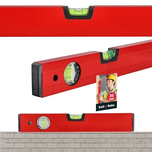 KOTARBAU® Aluminium Wasserwaage 30 cm Rot Wasserwaagen mit zwei Libellen zur horizontalen oder vertikalen Ausrichtung Markierungshilfe hohe Messgenauigkeit