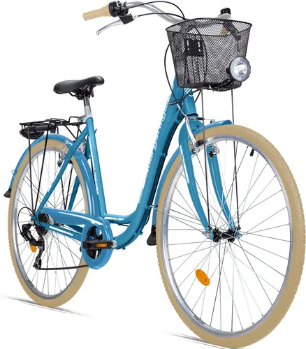 Bergsteiger Florenz 28 Zoll Damenfahrrad - Elegantes Citybike mit Shimano 7-Gang-Schaltung, dynamobetriebenem Licht und Standlichtfunktion für Sicherheit bei Tag und Nacht, ideal für alle ab 160 cm.