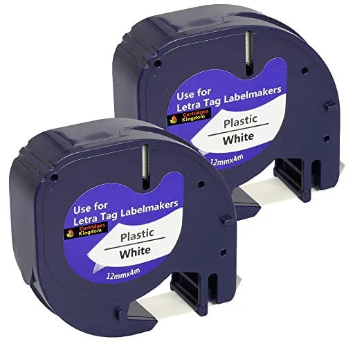Cartridges Kingdom 2 x Schriftband kompatibel für Dymo LetraTag 91201 S0721610 (12mm x 4m) schwarz auf weiss, Kunststoff