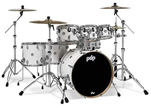 PDP by DW 5 Concept Ahorn Shell Pack mit Chrom Hardware Blue Sparkle Konzept Ahorn 7-Piece Pearlexcent White