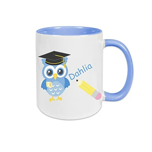 online-hut-Tasse - Kaffeebecher - Kaffeetasse - Namenstasse - individualisiert - Ihr Name - Abitur - Diplom - Eule - Blau - LT-26