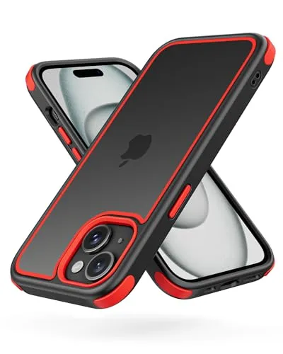 MobNano Ultra Durchsichtig Hybrid Hülle für iPhone 15 Hülle, Stoßfest Silicone Bumper Handyhülle Shockproof Transparent Fallschutz iPhone 15 Case - Schwarz/Rot