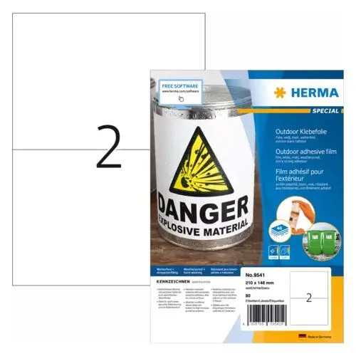 HERMA A4 Outdoor Klebefolie 210x148 mm - 80 St. - Wetterfeste Etiketten für den Außenbereich, ideal für langlebige Beschriftungen und Kennzeichnungen.