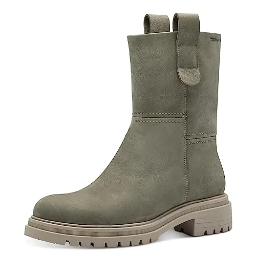 Tamaris Damen Boots Leder Winter gefüttert SAGE/Grün 38 EU - Wanderschuhe mit gepolsterter TOUCH-IT Decksohle und herausnehmbarem Fußbett für optimalen Komfort und Wärme an kalten Tagen.