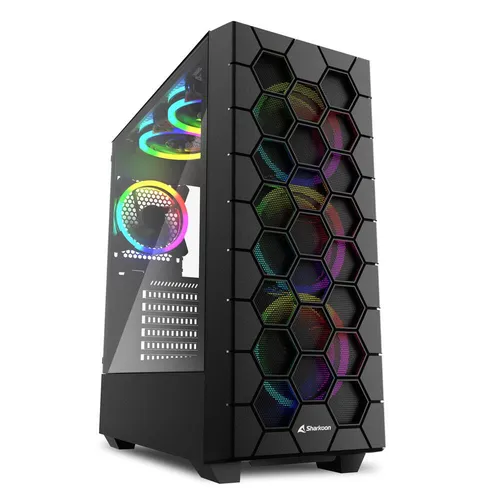 Sharkoon PC Gehäuse RGB HEX ATX schwarz - Stylisches PC-Gehäuse mit RGB-Beleuchtung, ideal für Gaming-Setups und eine optimale Kühlung