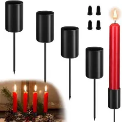 Stabkerzenhalter Adventskranz Metall Schwarz 11cm Retro Design 4er Set - Set aus 4 eleganten Kerzenhaltern im Retro Design, ideal für stimmungsvolle Adventsdekoration und festliche Anlässe.