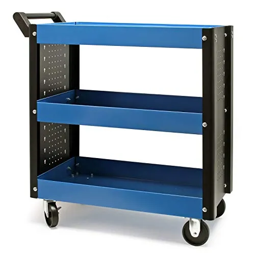 Wiltec Werkstattwagen mit 3 Etagen - Werkzeugschränke – Robuster Werkstattwagen mit 3 Ablageflächen, ideal für Heimwerker, mobil dank Handgriff und Bremsen, bietet viel Stauraum für Werkzeuge.