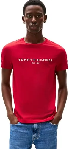 Tommy Hilfiger Herren T-Shirt Kurzarm Slim Fit, Rot (Medium Red), XL - Herren-Shirts aus 100% Bio-Baumwolle, angenehm weich und figurbetont für den perfekten Freizeit-Look mit Tommy Hilfiger Logo.