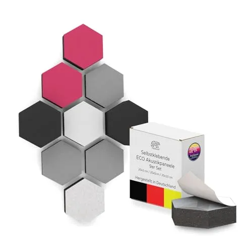 PolySound ECO Akustikpaneele selbstklebend - 9er Set 3D-Schaumstoff (3-10 cm), Hohe Schalldämmung (αw 0,9), Rückstandslos Ablösbar, Fabulous Fuchsia
