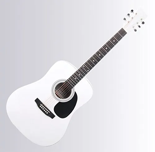 Classic Cantabile WS-10WH Westerngitarre in Weiß - Dreadnought-Style 6-Saiter-Gitarre mit hochglänzendem Finish, ideal für Einsteiger und Fortgeschrittene, gefertigt aus Linde und Ahorn für optimalen Klang.