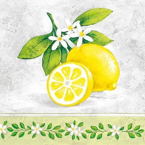 Servietten Lemon Branch Zitrone Blüten Früchte Mediterran gelb grün 33x33cm 20