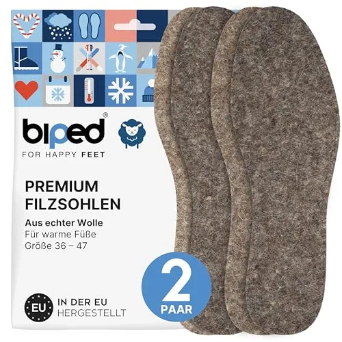 biped 2 Paar Filz Einlegesohlen aus reiner Wolle - Wärmende Schuheinlagen aus natürlichem Filz für ein angenehmes Klima im Schuh z2754(38-39)