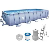 Avenli Stahlrahmenpool 540x250 cm - Rechteckiger Stahlrahmenpool in grauer Rattanoptik, ideal für Garten und Badespaß. In nur 30 Minuten aufgebaut und inklusive leistungsstarker CleanPlus™ Filterpumpe für optimale Wasserqualität.