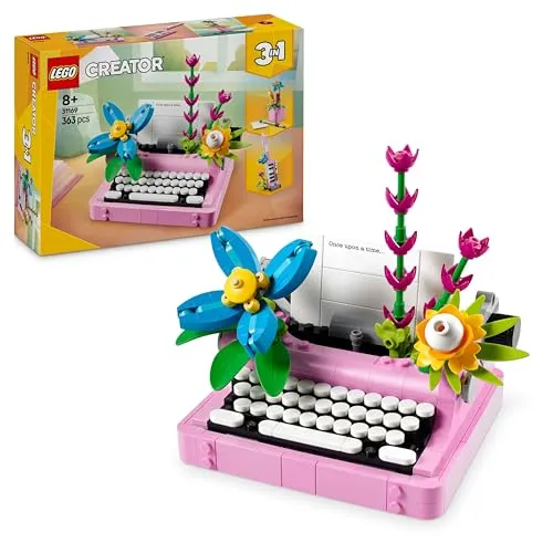 LEGO CREATOR Schreibmaschine mit Blumen 31169 - Bauspielzeug & Konstruktionsspielzeug - 3-in-1 Set mit beweglicher Schreibmaschine, Keytar oder Blumentopf, ideal für kreative Kinder ab 8 Jahren.