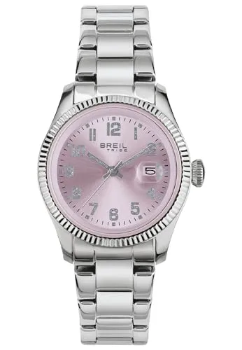 Breil Uhr Damen Classic Elegance Ziffernblatt PINK Bewegung NUR Zeit Quartz e Bracelet Stahl Silber EW0627