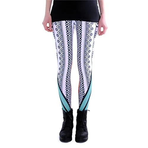 cosey - Bedruckte Bunte Leggins (Einheitsgröße) Verschiedene Leggings Designs, Mandala Stripes, Einheitsgröße