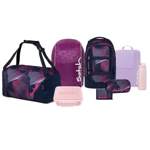 Satch Pack Kollektor Edition Schulrucksack Set 8tlg. (Seismic Pink) - Vielseitiges Schulrucksack Set mit Brotdose und Trinkflasche. Praktisches Nassfach für Sportutensilien, regenfeste Hülle und ergonomischer Tragekomfort für den Alltag. Ideal für Schule und Freizeit.
