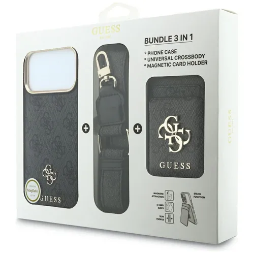 Guess iPhone 18 Pro Max, 17 Pro Max 3in1 Set Hülle Case MagSafe + Wallet + Strap