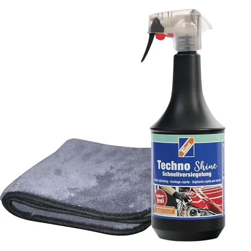 TECHNOLIT Lackversiegelung Techno Shine 1L mit Poliertuch - Autopflege & Motorradpflege: Reinigt und versiegelt Lacke, Kunststoffe, Glas und Gummi mit hervorragendem Glanzeffekt für langanhaltenden Schutz.