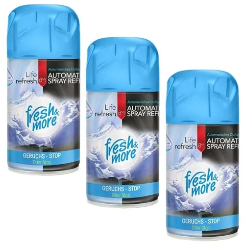 Fresh & More Lufterfrischer Nachfüller 3er Pack Geruchs-Stop 250ml - Duft Nachfüller kompatibel mit Air Wick Freshmatic, Glade Brise - Duftspray für Geruchsneutralisierung & Frische