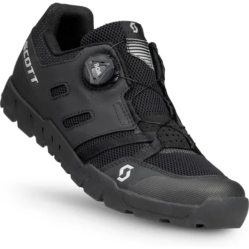 Scott Crus-r Flat Boa Mountainbikeschuhe schwarz/silber 45.0 - Mountainbikeschuhe für Herren mit BOA Fit System für individuelle Anpassung, hervorragendem Grip dank Sticky Rubber-Außensohle und ideal für Plattformpedale.
