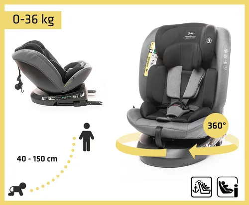 4BABY Kindersitz drehbar 360 ISOFIX Matt-Fix I-SIZE - Kindersitz für 0-36kg mit 360° Drehbasis, ISOFIX-Befestigung und verstellbarer Kopfstütze für maximalen Komfort und Sicherheit auf jeder Reise.