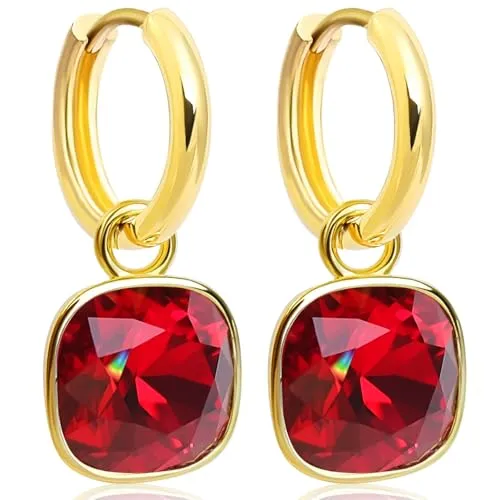 Silber-Creolen vergoldet Charm Anhänger Markenkristallen Ohrringe 925 Sterling Rot NOBEL SCHMUCK