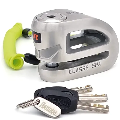 RADIKAL RK310S Bremsscheibenschloss Motorrad, Schließbolzen ø10, mit SRA Zulassung, polierter Edelstahl