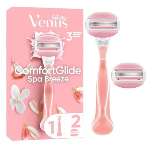 Gillette Venus ComfortGlide Spa Breeze Damenrasierer - Damenrasierer mit 2-in-1 Gelkissen für müheloses Rasieren und Schäumen in einem Zug, rutschfestes ergonomisches Handstück für optimalen Halt und eine glatte Rasur ohne Irritationen.