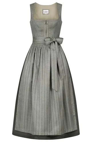 Nübler Dirndl lang Damen - 2 teilig inkl. Kleid und Dirndl Schürze im Landhausstil, Rocklänge 90cm - Moderne bayrische Tracht, Gerda in Salbei, Größe:50