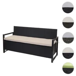Poly-Rattan 3er Sitzbank HWC-F39 - Gartenbank mit integriertem Staufach (215L), wasserabweisend und pflegeleicht. Ideal für Terrasse oder Balkon, bietet hohen Sitzkomfort und passt perfekt in jede Umgebung.