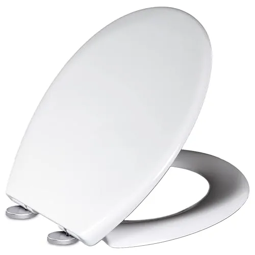 WC-Sitz mit Absenkautomatik Toilettendeckel Toilettensitz Klobrille Klositz Klodeckel Duroplast Softclose Quick-Release-Funktion Weiß Retoo - Weiß