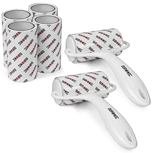 Duronic ROLL2X4 Fusselrolle | Tragbarer Fusselentferner | Kleiderrolle gegen Tierhaare | 2 Stück mit ergonomischem Griff | Inkl. 4 Kleberollen | Für Polstermöbel, Wäsche und Fellpflege geeignet