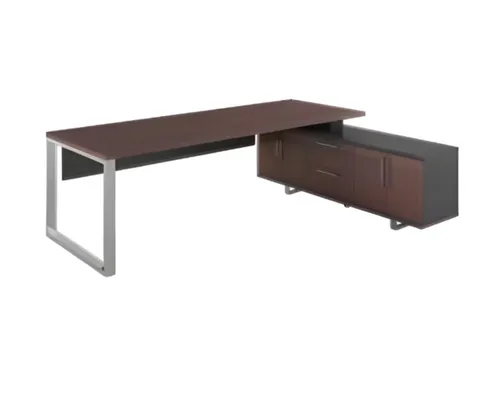 Designer Eckschreibtisch in Braun und Schwarz – Moderner Büroarbeitsplatz - Eleganter Eck-Bürotisch (180 x 186 cm) aus Holz und Edelstahl mit 2 Schubladen. Ideal für ein stilvolles Arbeitszimmer. Freistehend und mit 2 Jahren Herstellergarantie.