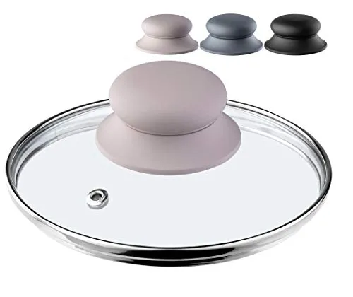 KADAX Glasdeckel mit Griff aus Silikon, hitzebeständiger Deckel für Topf ⌀14-30cm, Deckel mit Dampfloch, Universaldeckel in verschiedenen Größen, leichter Topfdeckel, rund (18cm, beige)