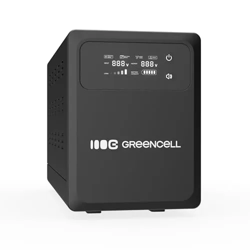 Green Cell USV 500W 800VA PowerCore, Notstromversorgung mit LCD Display, AVR UPS mit Reiner Sinuswelle, Externer Akku-Anschluss, Schutz vor Überspannung, Überhitzung, Stromausfall