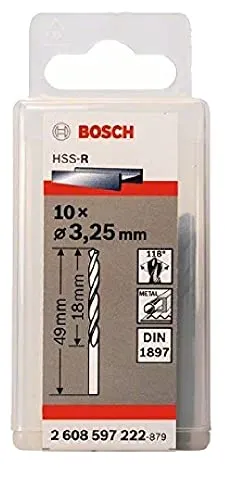Bosch Professional Karosseriebohrer HSS-R rollgewalzt (10 Stück, Ø 3,25 mm), Gesamtlänge in mm: 49