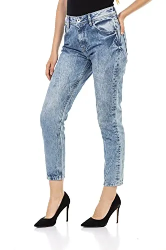Cipo & Baxx Damen Jeanshose Ultra High Waist Mom Ankle Straight Jeans Pants Denim WD454 Hellblau W31 L32